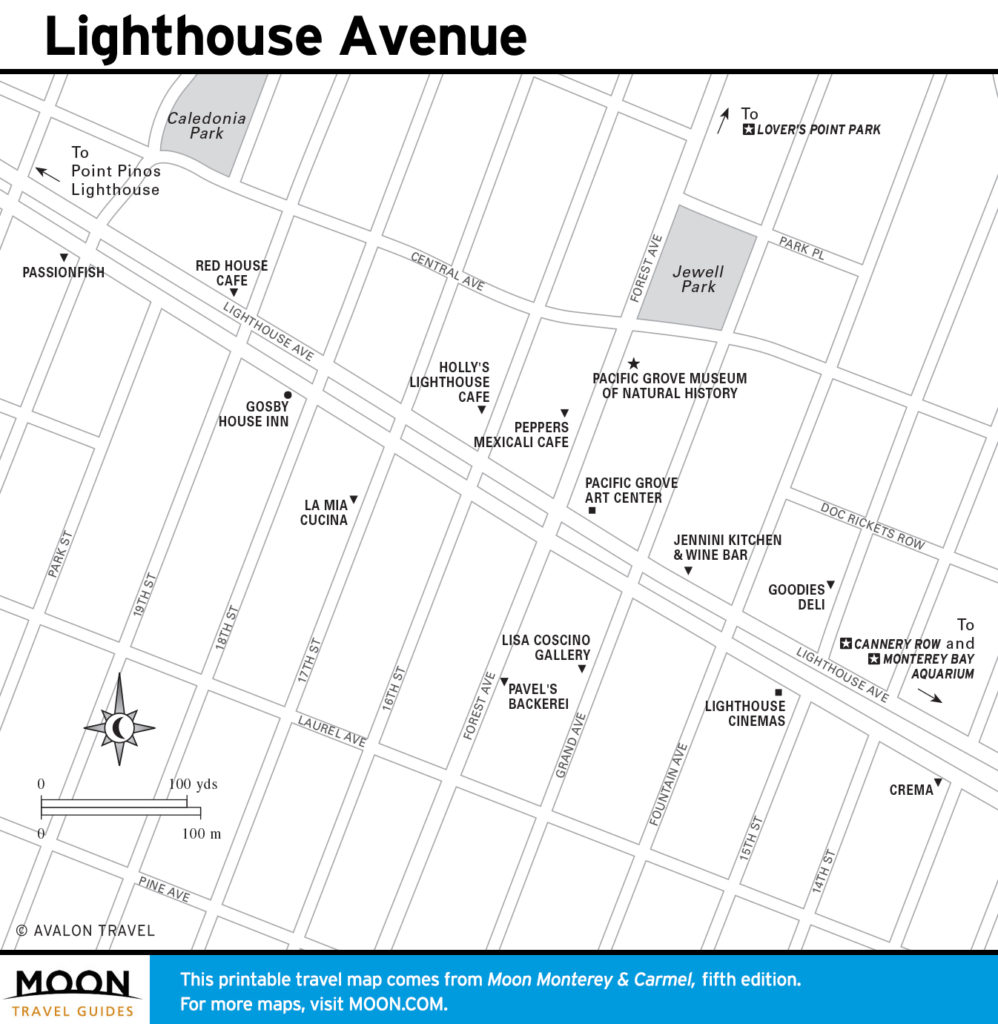 Travel map of Lighthouse Avenue in Pacific Grove