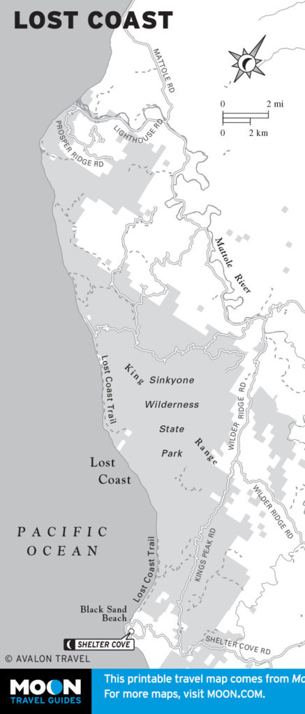 Travel map of the Lost Coast, CA