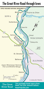 Map of the Great River Road through Iowa.