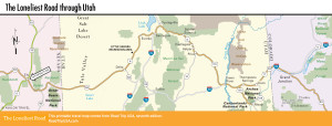 Map of the Loneliest Road through Utah.