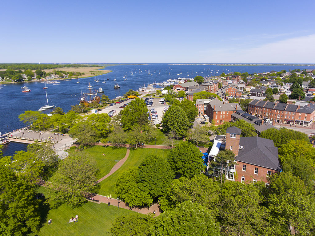 aerial view of historic downtown area of newburyport massachussetts