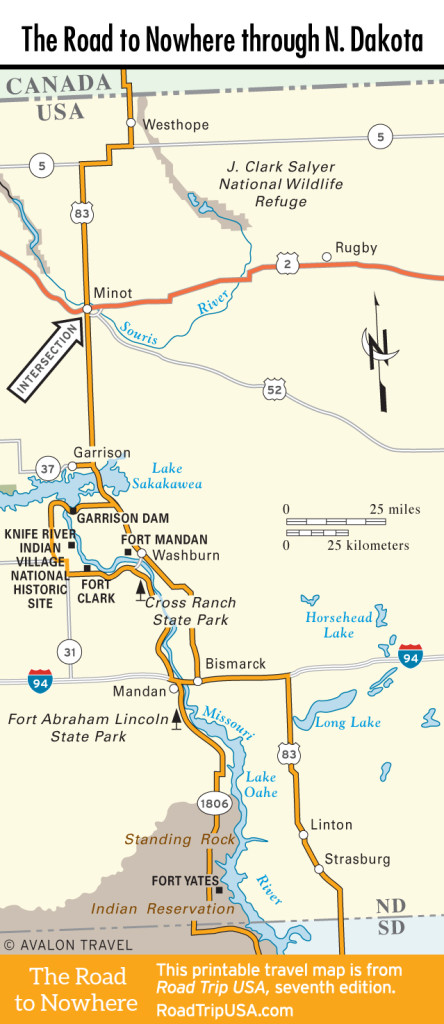 Map of the Road to Nowhere through North Dakota.