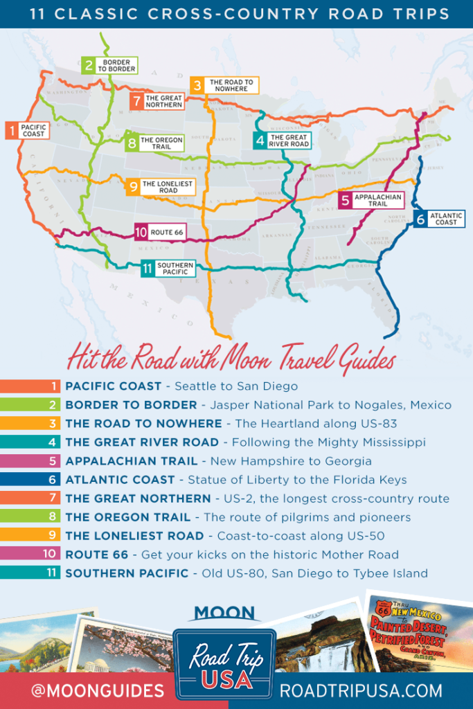 Road Trip USA Cross Country Road Trip Routes map pinterest graphic
